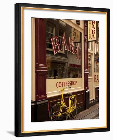 Bicycle Outside Coffee Shop, Amsterdam, Holland, Europe-Frank Fell-Framed Photographic Print