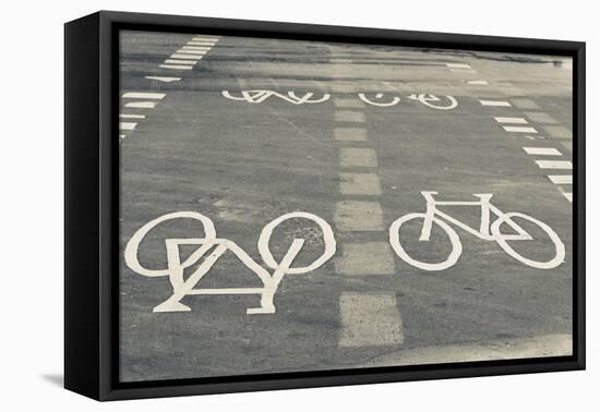 Bicycle Path Road Markings, Vancouver, British Columbia, Canada-Walter Bibikow-Framed Premier Image Canvas