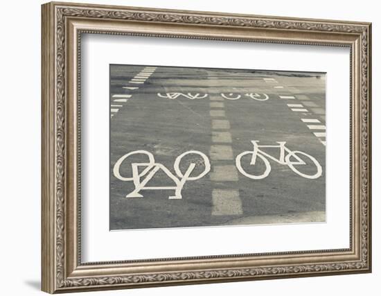 Bicycle Path Road Markings, Vancouver, British Columbia, Canada-Walter Bibikow-Framed Photographic Print