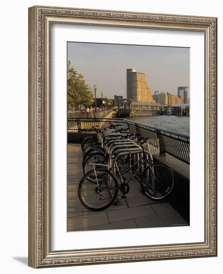 Bicycle Racks, Canary Riverside Walk Alongside River Thames, Canary Wharf, London-David Hughes-Framed Photographic Print