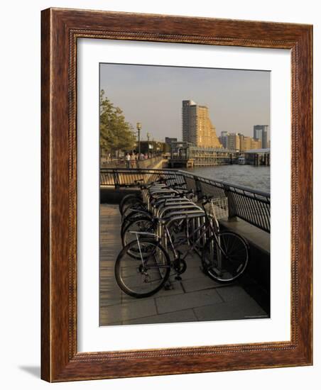 Bicycle Racks, Canary Riverside Walk Alongside River Thames, Canary Wharf, London-David Hughes-Framed Photographic Print