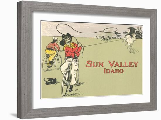 Bicycle Roping, Sun Valley, Idaho-null-Framed Art Print