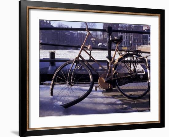 Bicycle Stuck in Frozen Canal, Amsterdam, Netherlands-Michele Molinari-Framed Photographic Print