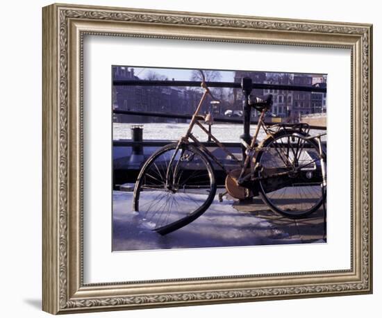 Bicycle Stuck in Frozen Canal, Amsterdam, Netherlands-Michele Molinari-Framed Photographic Print