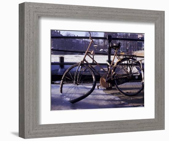 Bicycle Stuck in Frozen Canal, Amsterdam, Netherlands-Michele Molinari-Framed Photographic Print