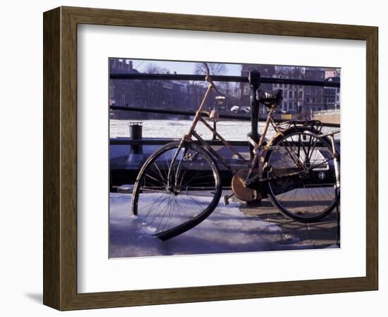 Bicycle Stuck in Frozen Canal, Amsterdam, Netherlands-Michele Molinari-Framed Photographic Print