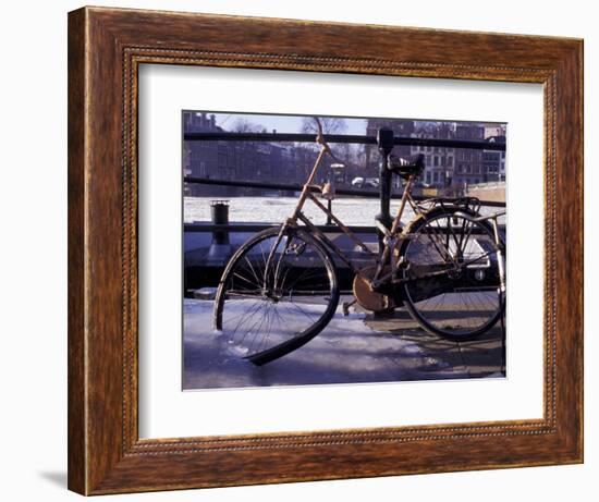 Bicycle Stuck in Frozen Canal, Amsterdam, Netherlands-Michele Molinari-Framed Photographic Print