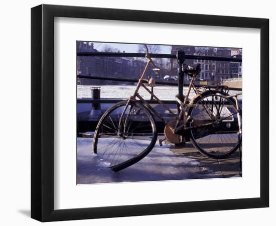 Bicycle Stuck in Frozen Canal, Amsterdam, Netherlands-Michele Molinari-Framed Photographic Print