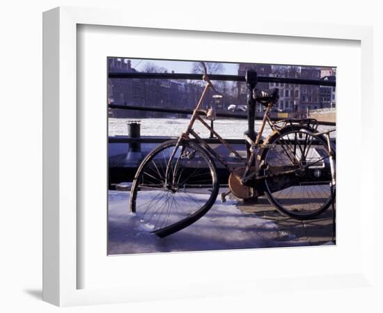 Bicycle Stuck in Frozen Canal, Amsterdam, Netherlands-Michele Molinari-Framed Photographic Print