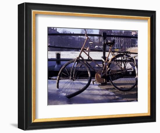 Bicycle Stuck in Frozen Canal, Amsterdam, Netherlands-Michele Molinari-Framed Photographic Print