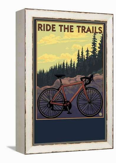 Bicycle - Trails-Lantern Press-Framed Stretched Canvas