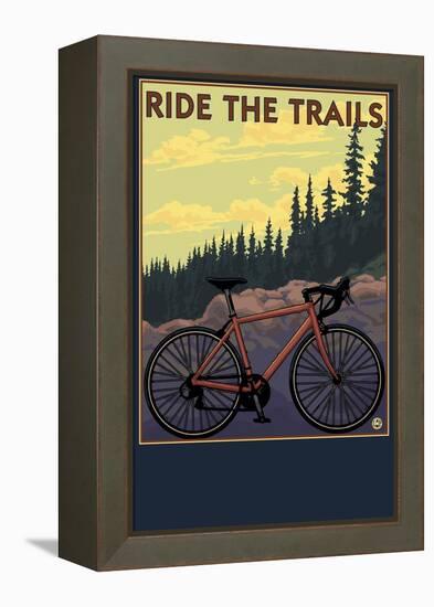 Bicycle - Trails-Lantern Press-Framed Stretched Canvas