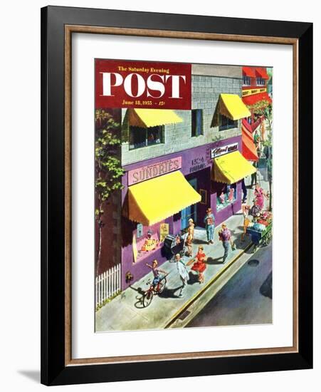 "Bicycle Tricks" Saturday Evening Post Cover, June 18, 1955-Thornton Utz-Framed Giclee Print