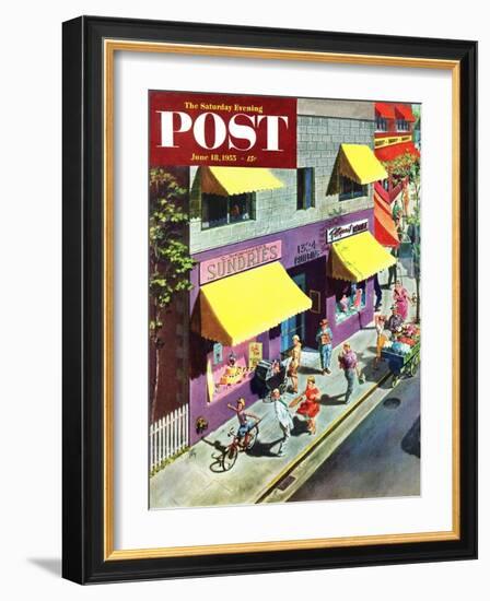 "Bicycle Tricks" Saturday Evening Post Cover, June 18, 1955-Thornton Utz-Framed Giclee Print