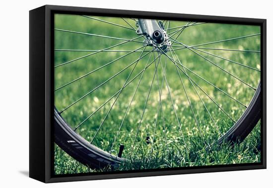 Bicycle Wheel in Grass-null-Framed Stretched Canvas