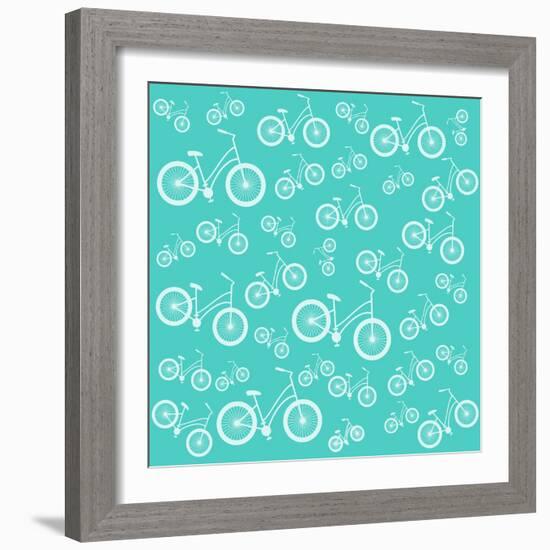 Bicycle White Silhouette Blue Seamless Pattern-Frimufilms-Framed Art Print