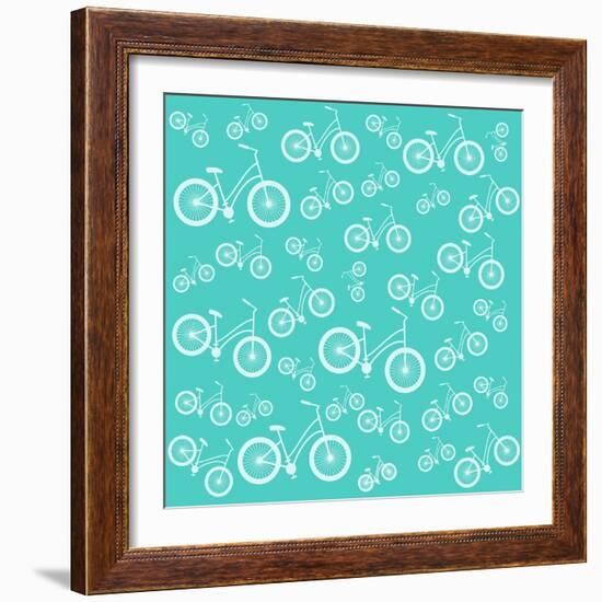 Bicycle White Silhouette Blue Seamless Pattern-Frimufilms-Framed Art Print