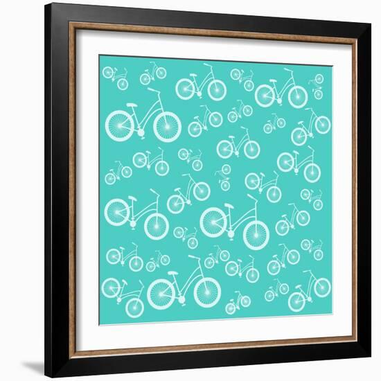 Bicycle White Silhouette Blue Seamless Pattern-Frimufilms-Framed Art Print