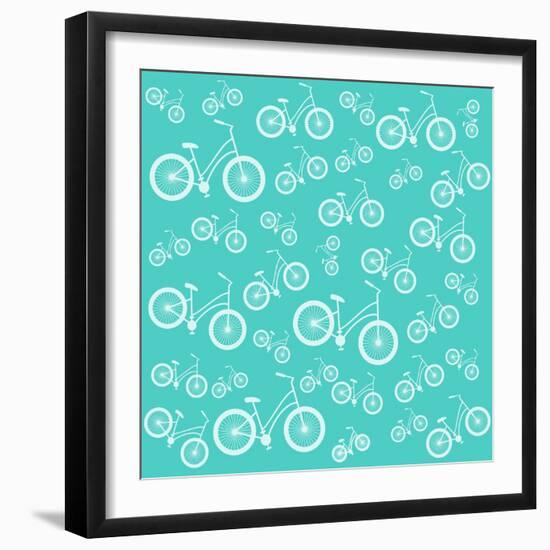 Bicycle White Silhouette Blue Seamless Pattern-Frimufilms-Framed Art Print