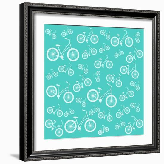 Bicycle White Silhouette Blue Seamless Pattern-Frimufilms-Framed Art Print