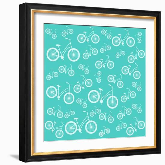 Bicycle White Silhouette Blue Seamless Pattern-Frimufilms-Framed Art Print