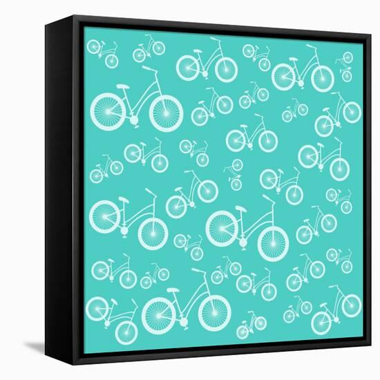 Bicycle White Silhouette Blue Seamless Pattern-Frimufilms-Framed Stretched Canvas