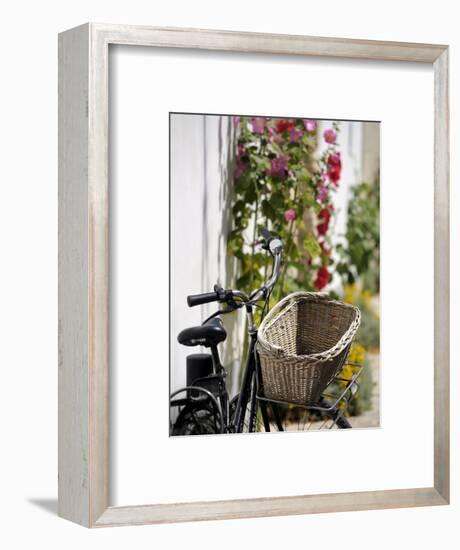 Bicycle with Basket and Hollyhocks, Ars-En-Re, Ile De Re, Charente-Maritime, France, Europe-Peter Richardson-Framed Photographic Print