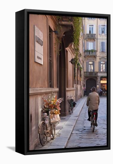 Bicycle with Flowers and Shopping Bags , Parma, Emilia Romagna, Italy-Peter Adams-Framed Premier Image Canvas