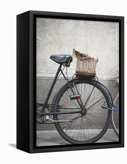 Bicycle with weathered basket-Jenny Elia Pfeiffer-Framed Premier Image Canvas