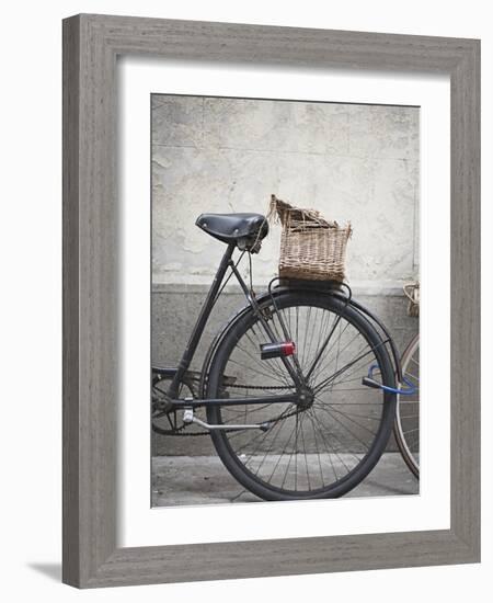 Bicycle with weathered basket-Jenny Elia Pfeiffer-Framed Photographic Print