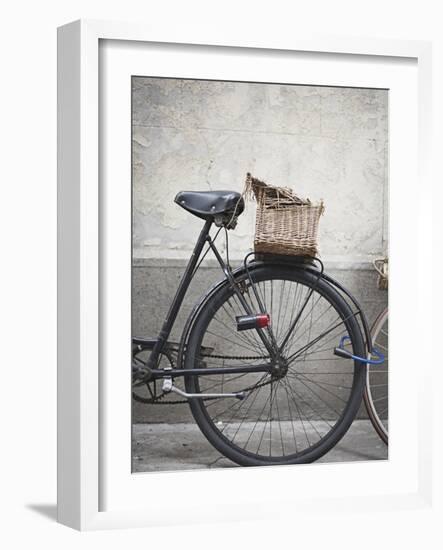 Bicycle with weathered basket-Jenny Elia Pfeiffer-Framed Photographic Print