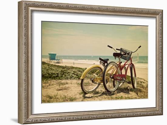 Bicycles and Beach Scene-Lantern Press-Framed Art Print