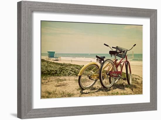 Bicycles and Beach Scene-Lantern Press-Framed Art Print