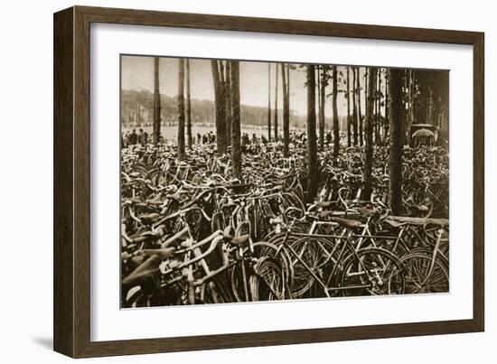 Bicycles at the Avus Racetrack in Berlin, 1931-null-Framed Giclee Print