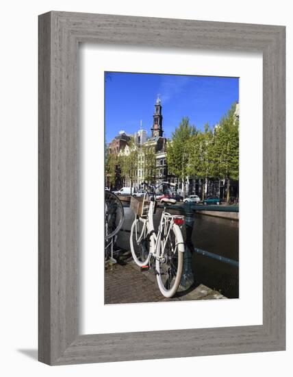 Bicycles by the Canal, Amsterdam, Netherlands, Europe-Amanda Hall-Framed Photographic Print