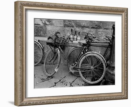 Bicycles Leaning Against the Concrete Wall-Carl Mydans-Framed Photographic Print