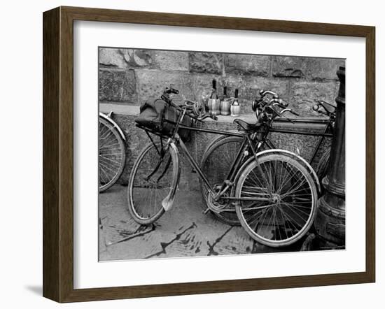 Bicycles Leaning Against the Concrete Wall-Carl Mydans-Framed Photographic Print