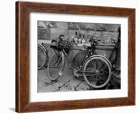 Bicycles Leaning Against the Concrete Wall-Carl Mydans-Framed Photographic Print