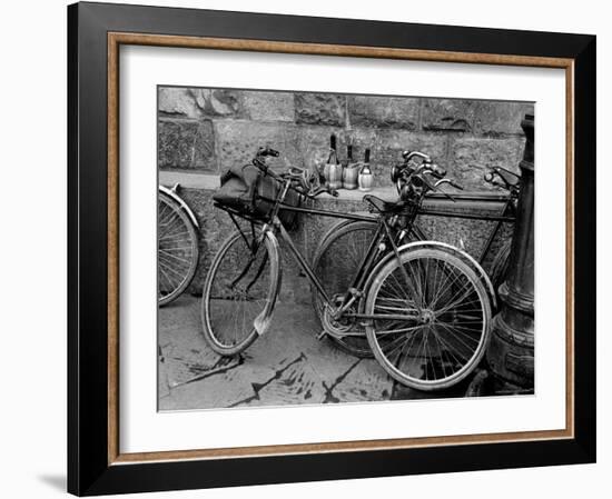 Bicycles Leaning Against the Concrete Wall-Carl Mydans-Framed Photographic Print