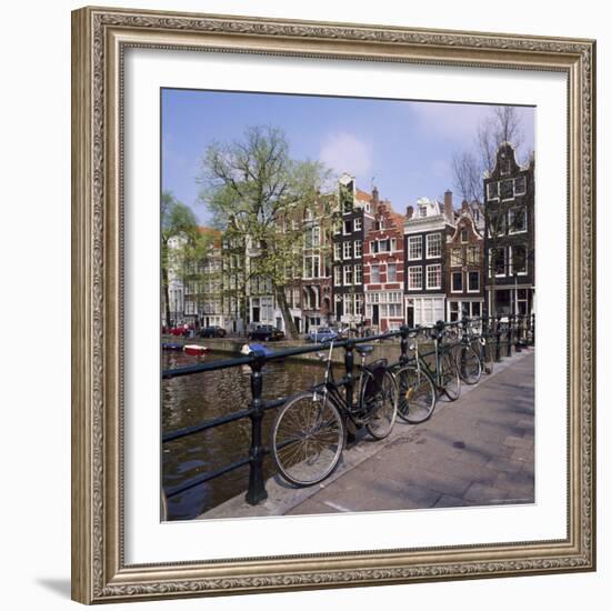 Bicycles on a Bridge Across the Canal at Herengracht in Amsterdam, Holland-Roy Rainford-Framed Photographic Print
