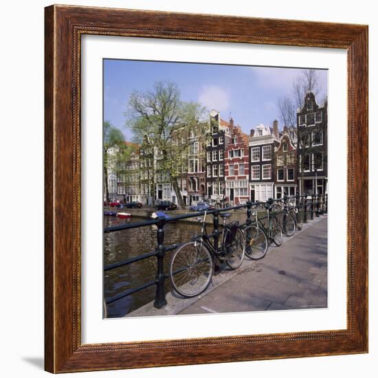 Bicycles on a Bridge Across the Canal at Herengracht in Amsterdam, Holland-Roy Rainford-Framed Photographic Print