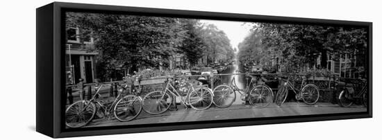 Bicycles on Bridge over Canal, Amsterdam, Netherlands-null-Framed Premier Image Canvas