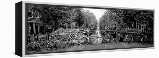 Bicycles on Bridge over Canal, Amsterdam, Netherlands-null-Framed Premier Image Canvas