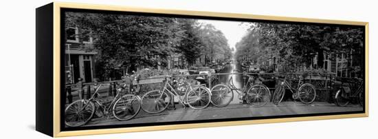 Bicycles on Bridge over Canal, Amsterdam, Netherlands-null-Framed Premier Image Canvas