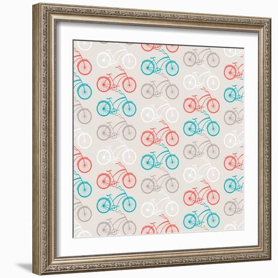 Bicycles Seamless Pattern In Retro Style-incomible-Framed Art Print