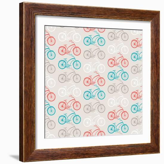 Bicycles Seamless Pattern In Retro Style-incomible-Framed Art Print