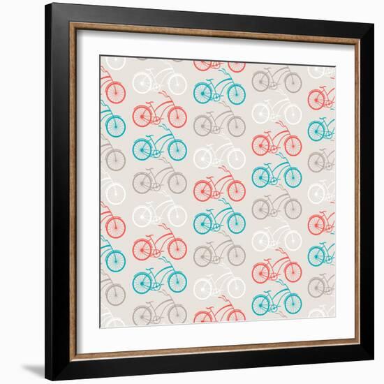 Bicycles Seamless Pattern In Retro Style-incomible-Framed Art Print