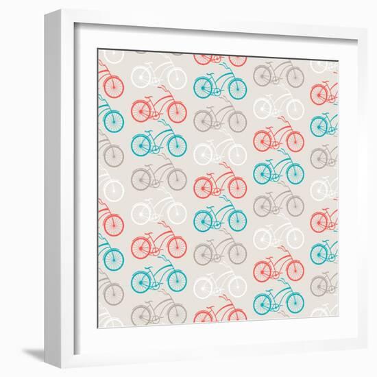 Bicycles Seamless Pattern In Retro Style-incomible-Framed Art Print