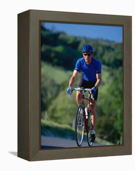 Bicyclist on Road, Napa Valley, CA-Robert Houser-Framed Premier Image Canvas