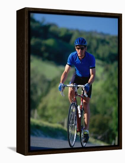 Bicyclist on Road, Napa Valley, CA-Robert Houser-Framed Premier Image Canvas
